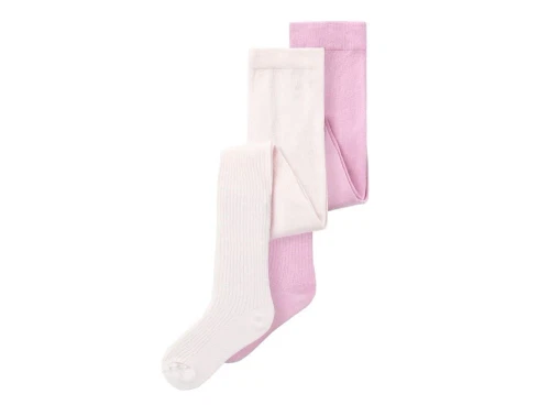 Name It strømpebukser pastel lavendel mix bomuld (2-pak), Farverne er i sart rosa og mørk rosa.